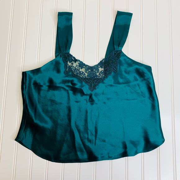 Green Satin 2 Pc Tap Pants Camisole Lingerie Pajamas Nighty Vintage Small - Picture 6 of 9